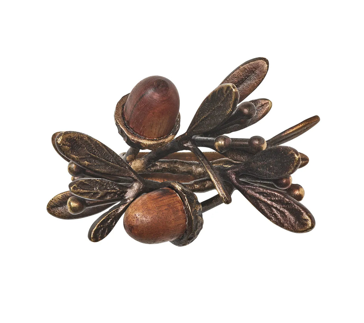 Acorn Napkin Ring in Borwn & Gold, Set of 4