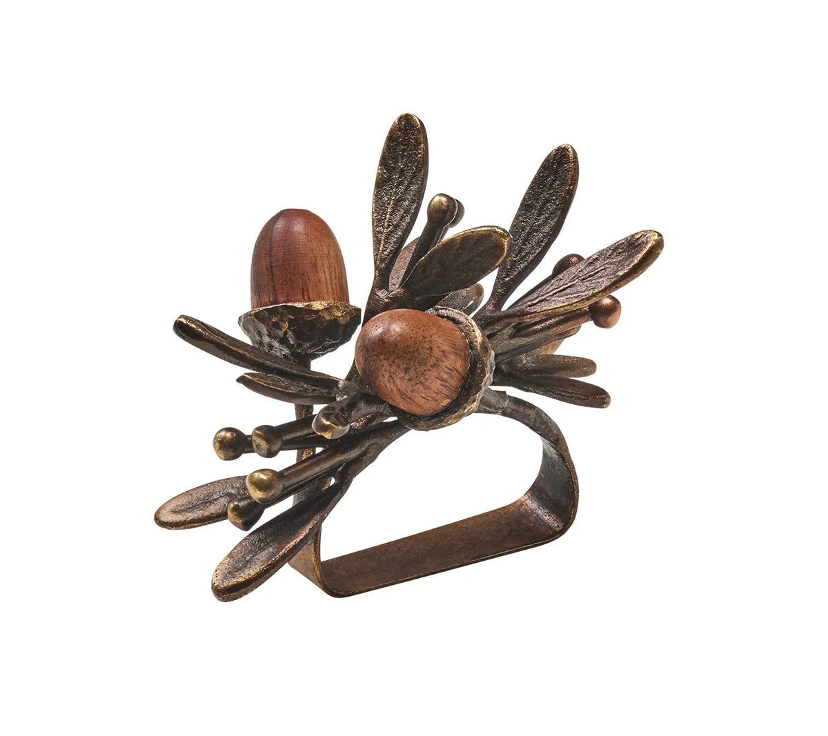 Acorn Napkin Ring in Borwn & Gold, Set of 4