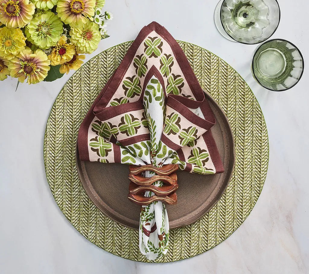 Oasis Napkin in Ivory, Green & Brown, Set of 4