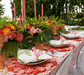 Majorelle Tablecloth in White, Pink & Orange