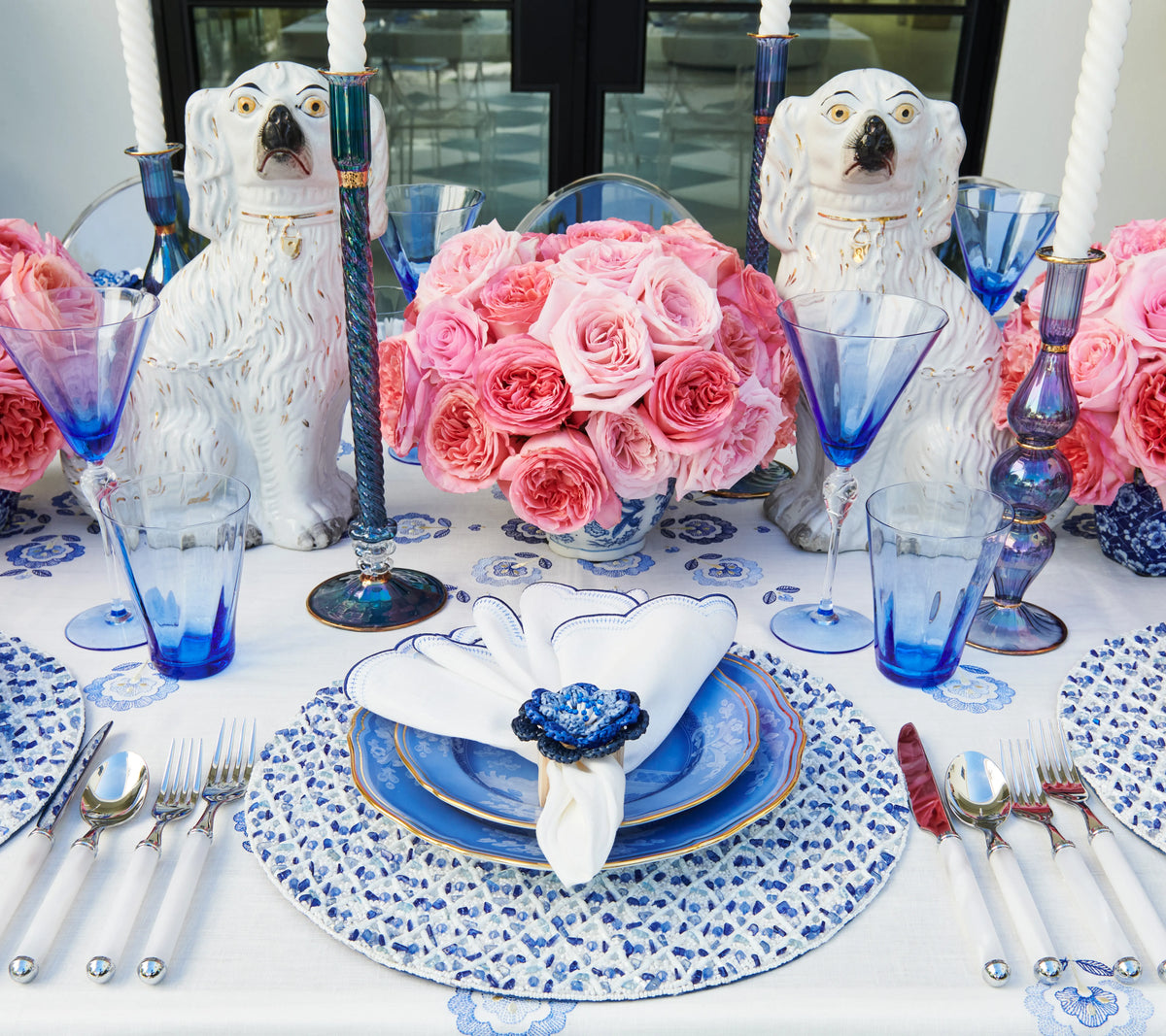 Rush Placemat in White & Blue, Set of 2