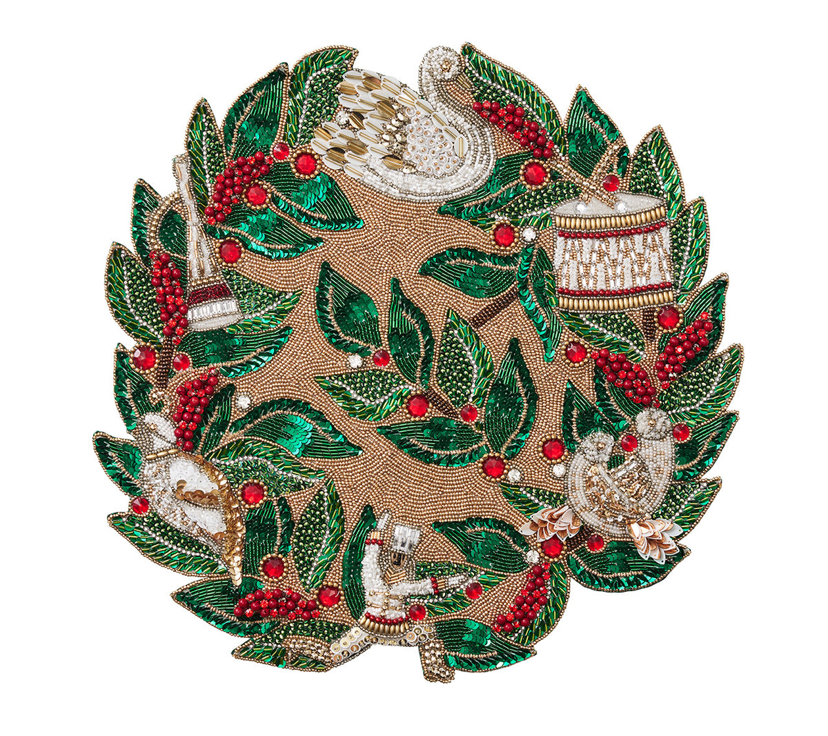 Xmas Carol Placemat in Red, Green & Gold, Set of 2