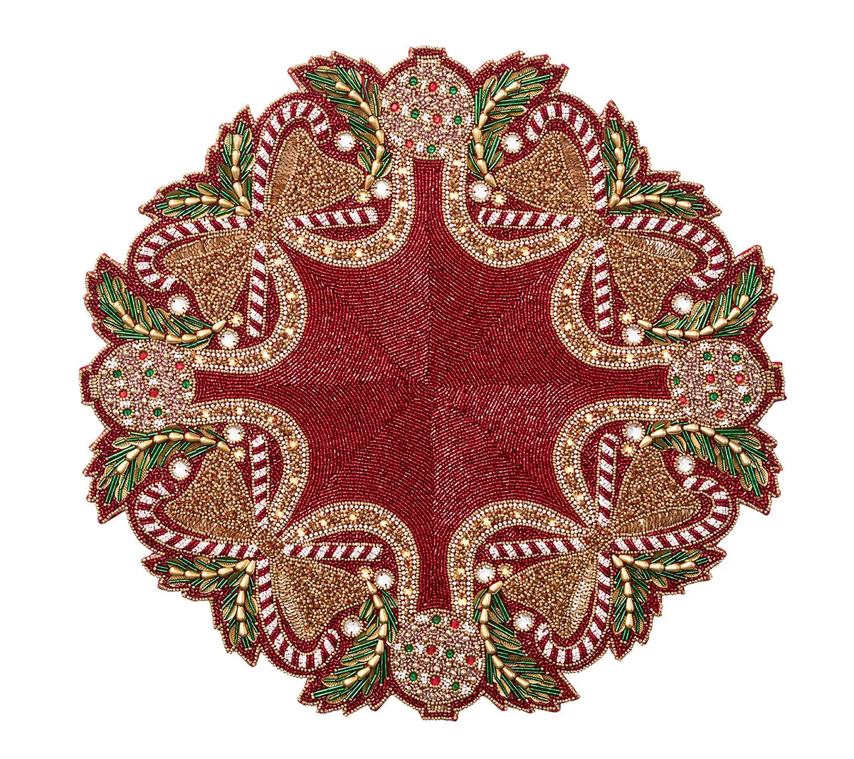 Candy Cane Bow Placemat in Red, Green & Gold, Set of 2