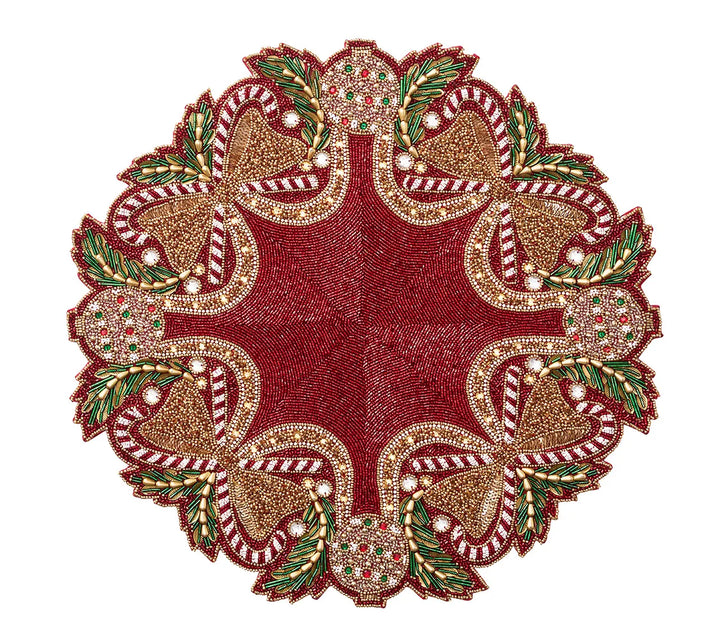 Candy Cane Bow Placemat in Red, Green & Gold, Set of 2