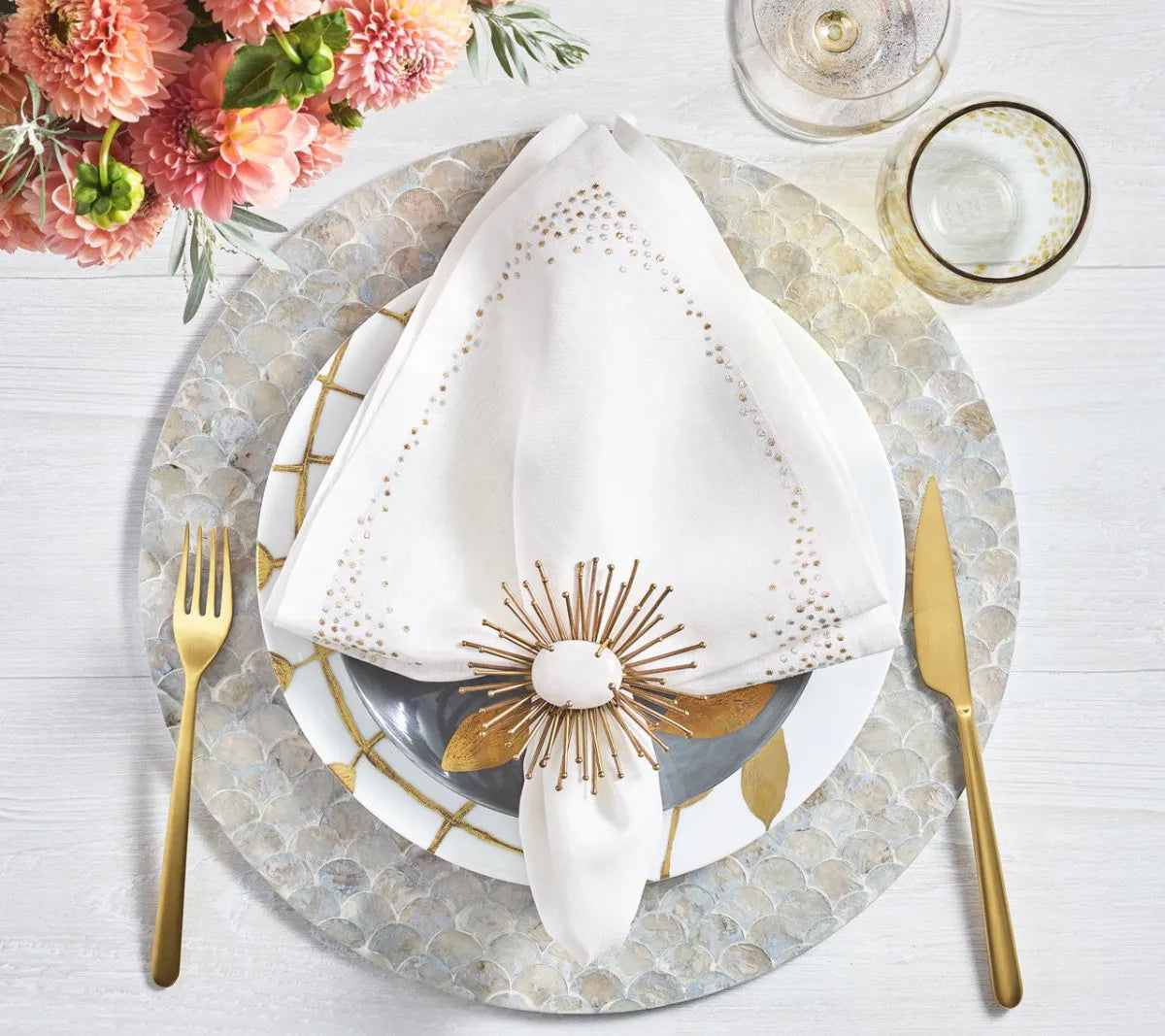 Pin Dot Napkin in White & Gold & Silver, Set of 4