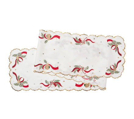 Tinsel Bow Runner in White, Red & Gold