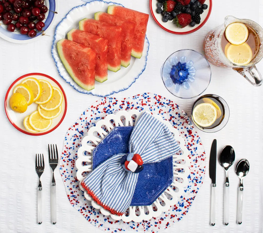 Seersucker Napkin in Navy & Red, Set of 4