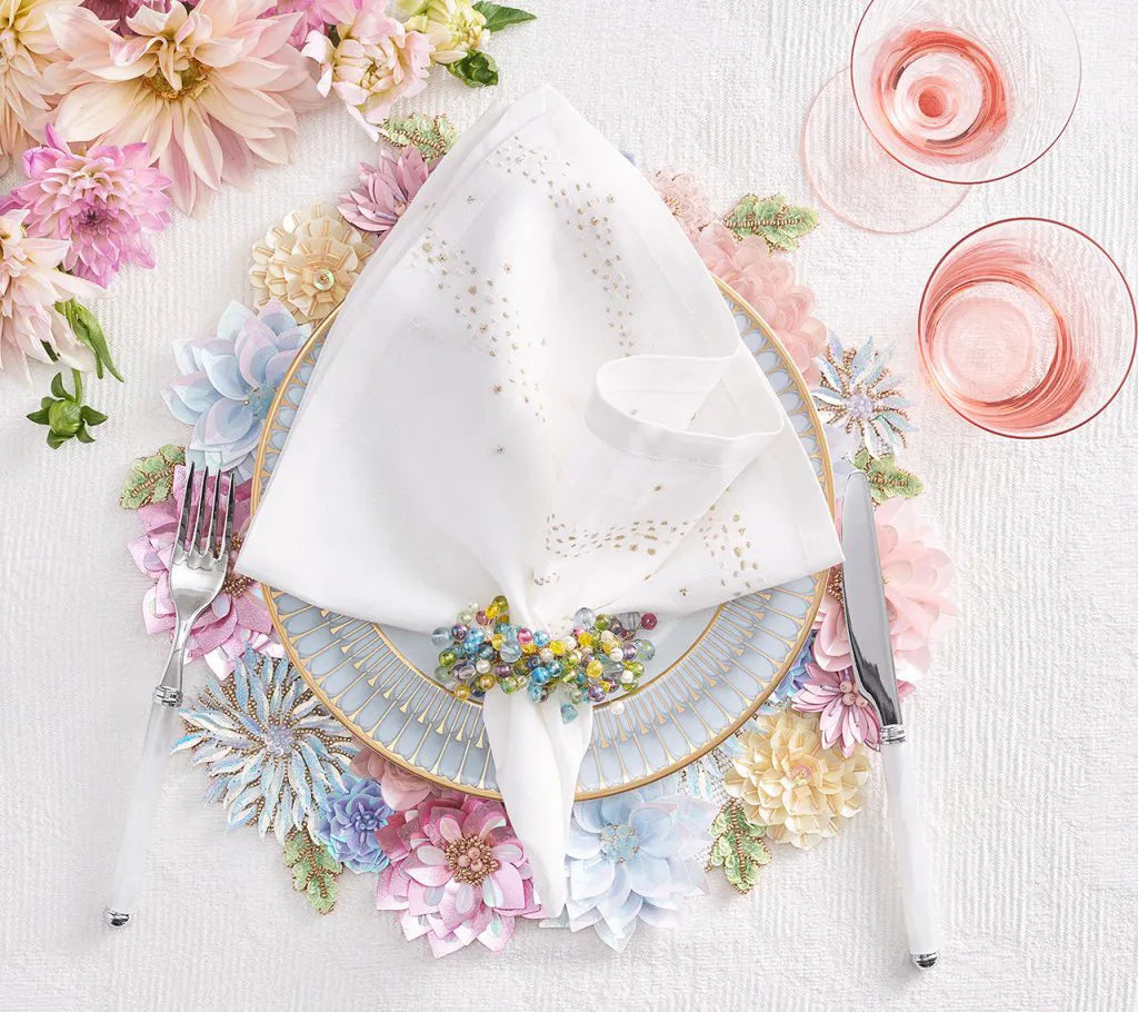 Star Spray Napkin in White & Gold & Silver, Set of 4