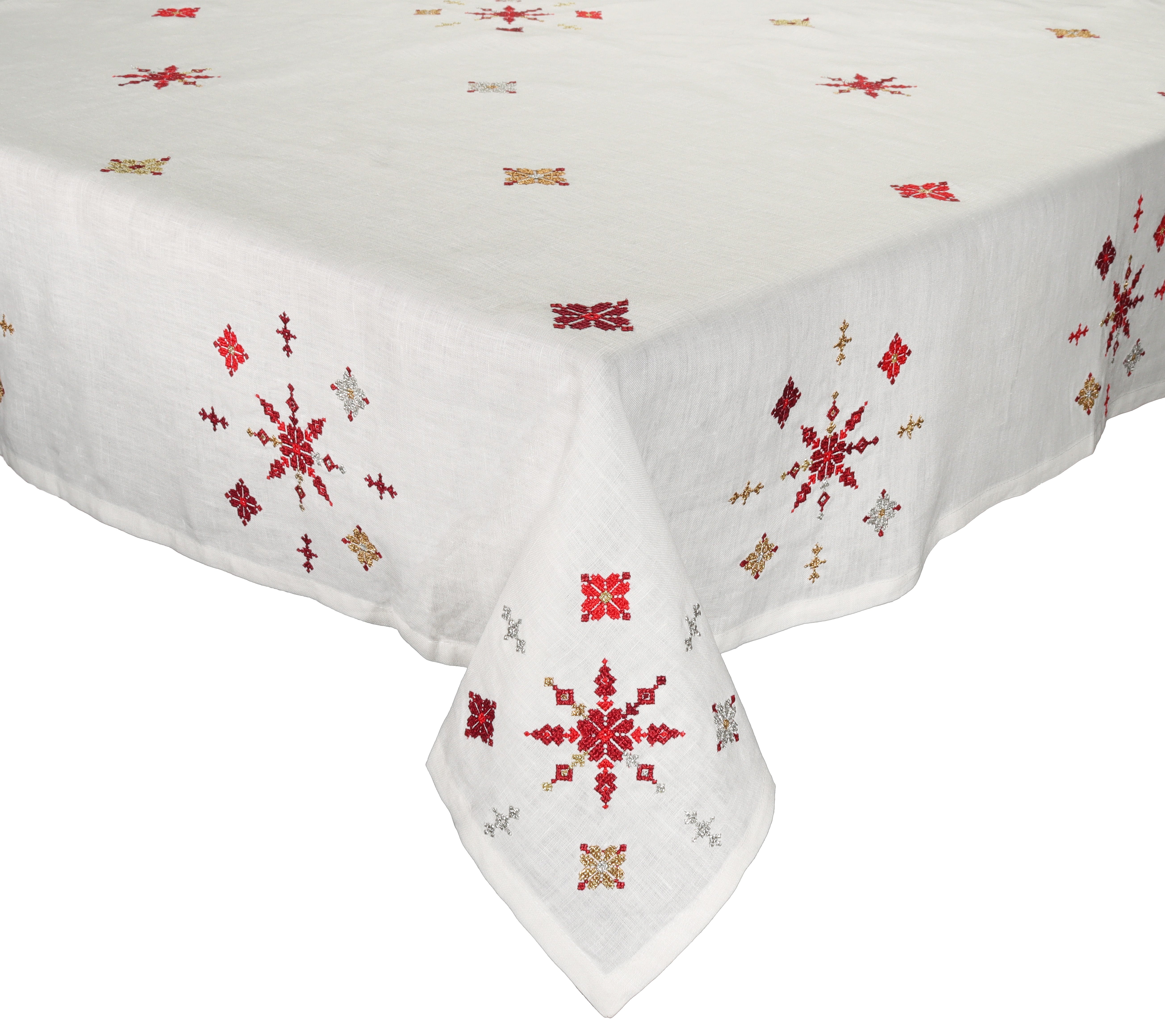 Fez Tablecloth in White, Red & Gold