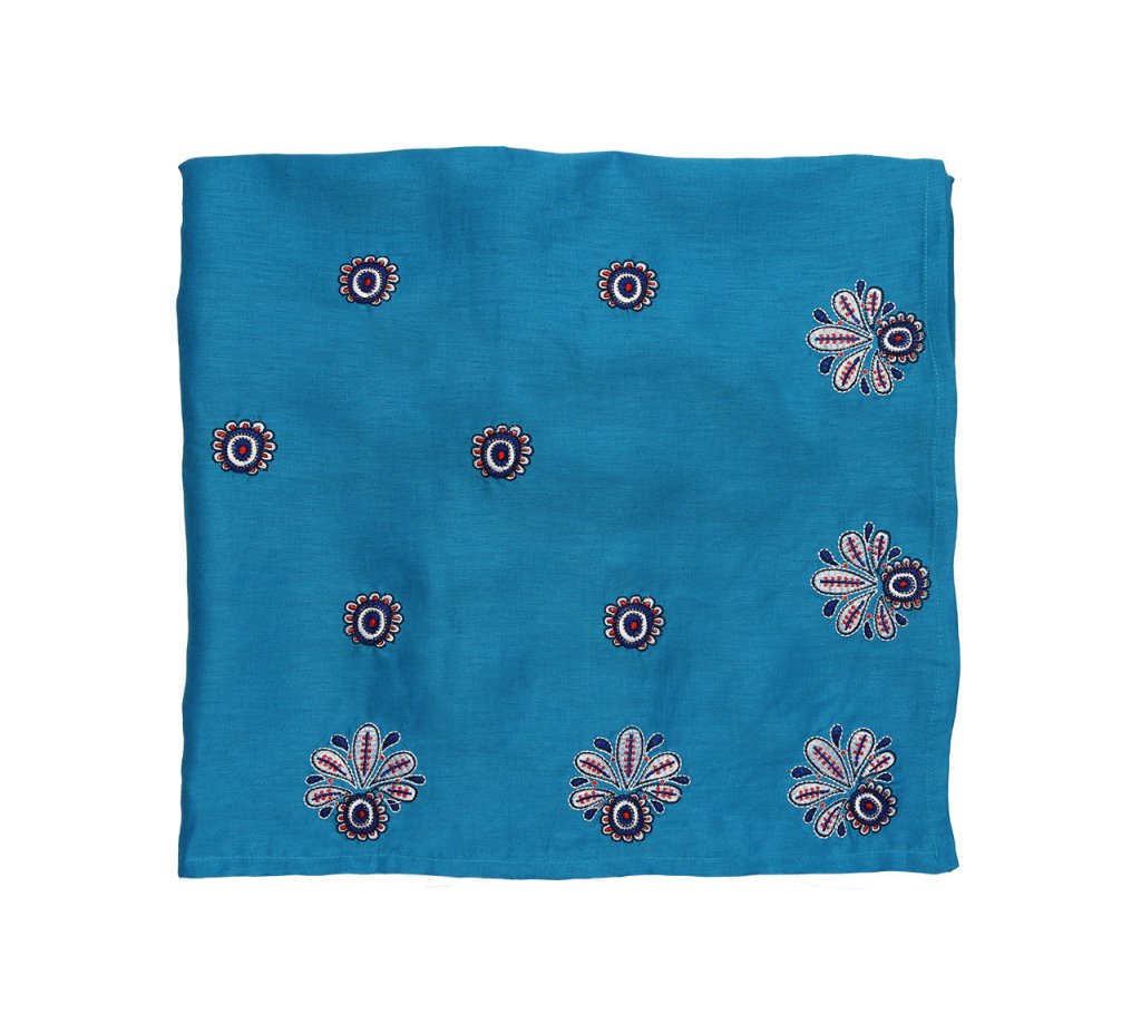 Kim Seybert, Inc.Flores Tablecloth in Turquoise & Navy