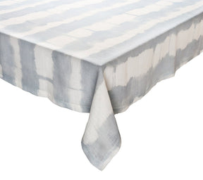 Sample: Watercolor Stripe Tablecloth in White, Blue & Gray