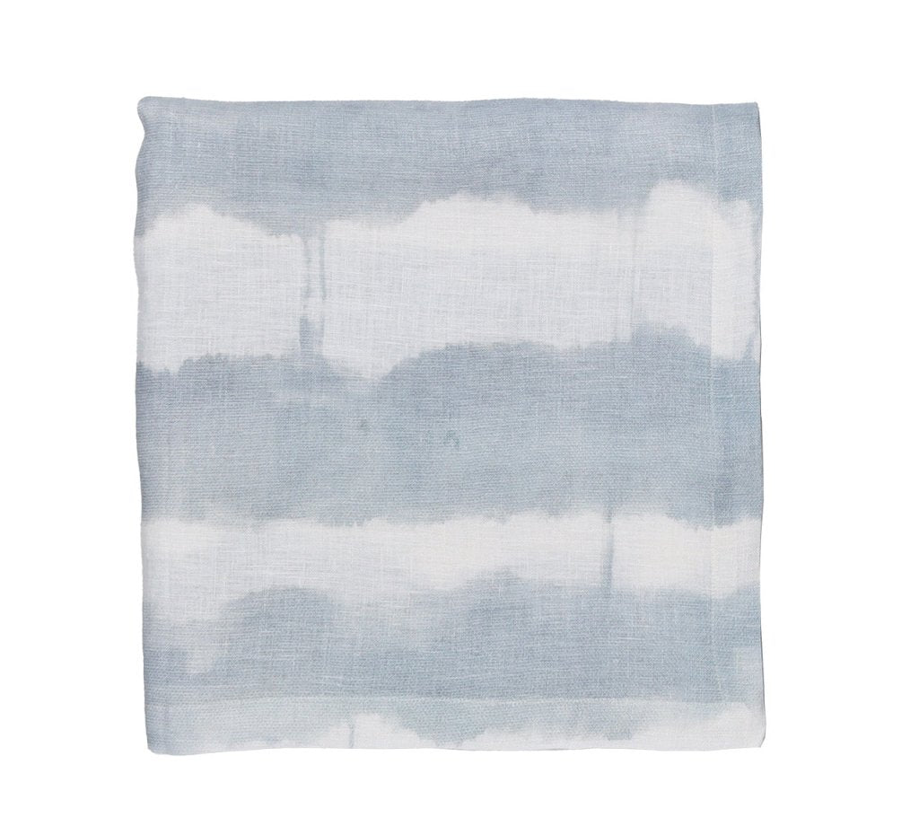 Sample: Watercolor Stripe Tablecloth in White, Blue & Gray