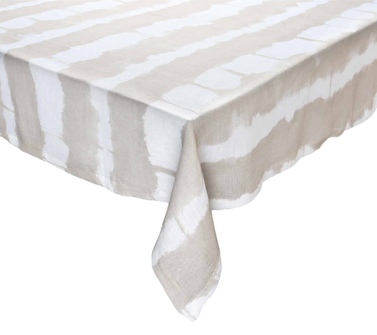 Watercolor Stripe Tablecloth in White & Natural
