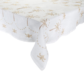 Kim Seybert Luxury Embroidered Palm Tablecloth in White, Natural & Gold