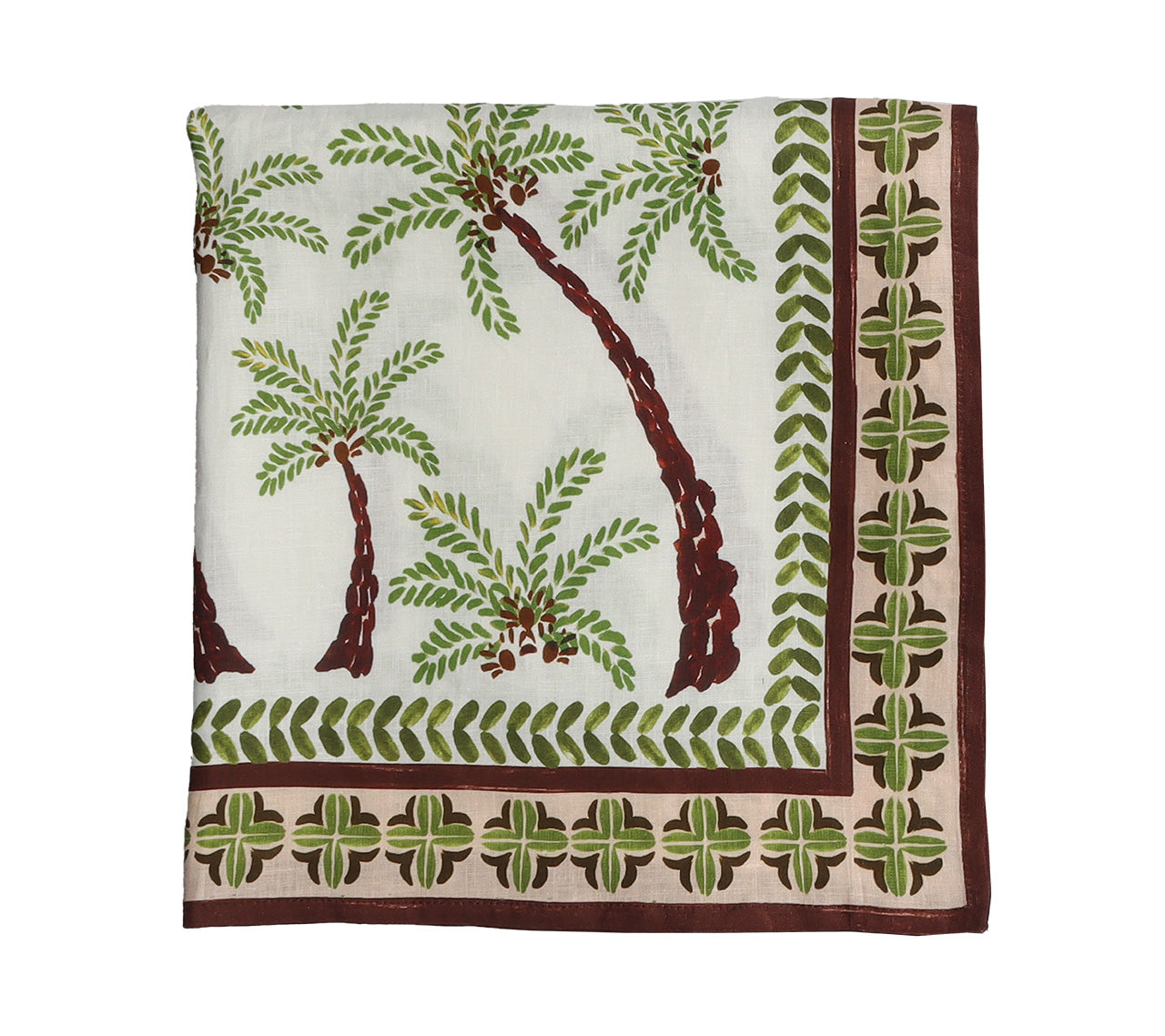 Kim Seybert Luxury Oasis Tablecloth in Ivory, Green & Brown