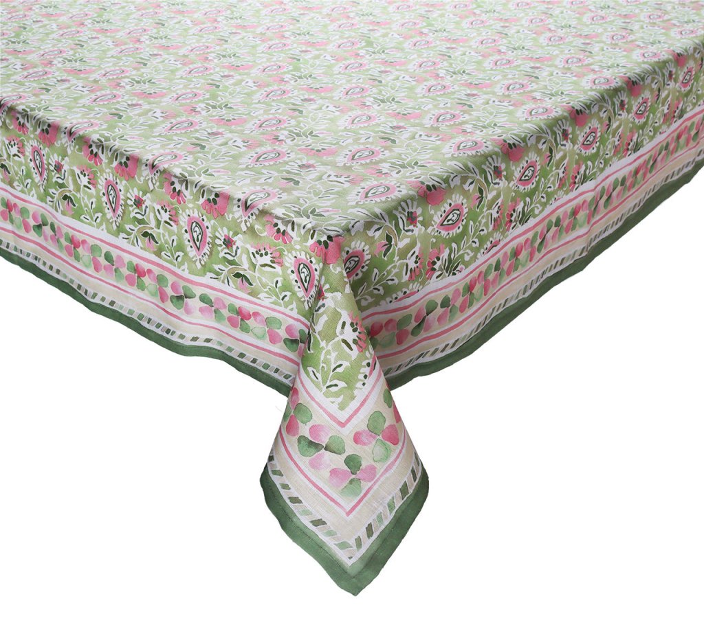 Kim Seybert, Inc.Mira Tablecloth in Green & PinkTablecloths