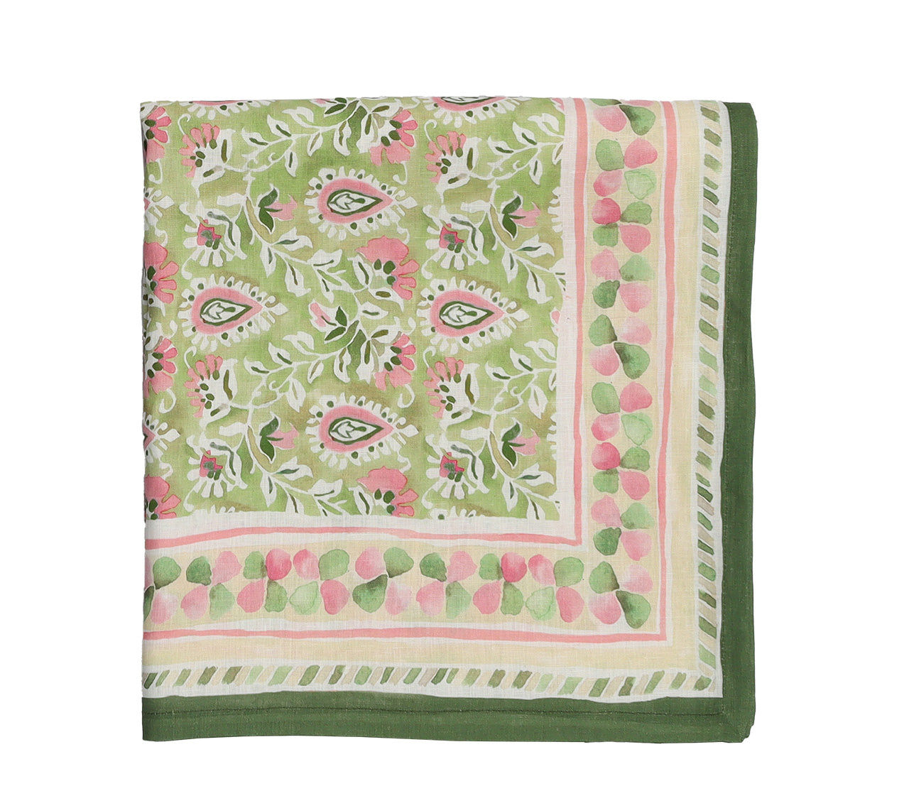 Kim Seybert Luxury Mira Tablecloth in Green & Pink