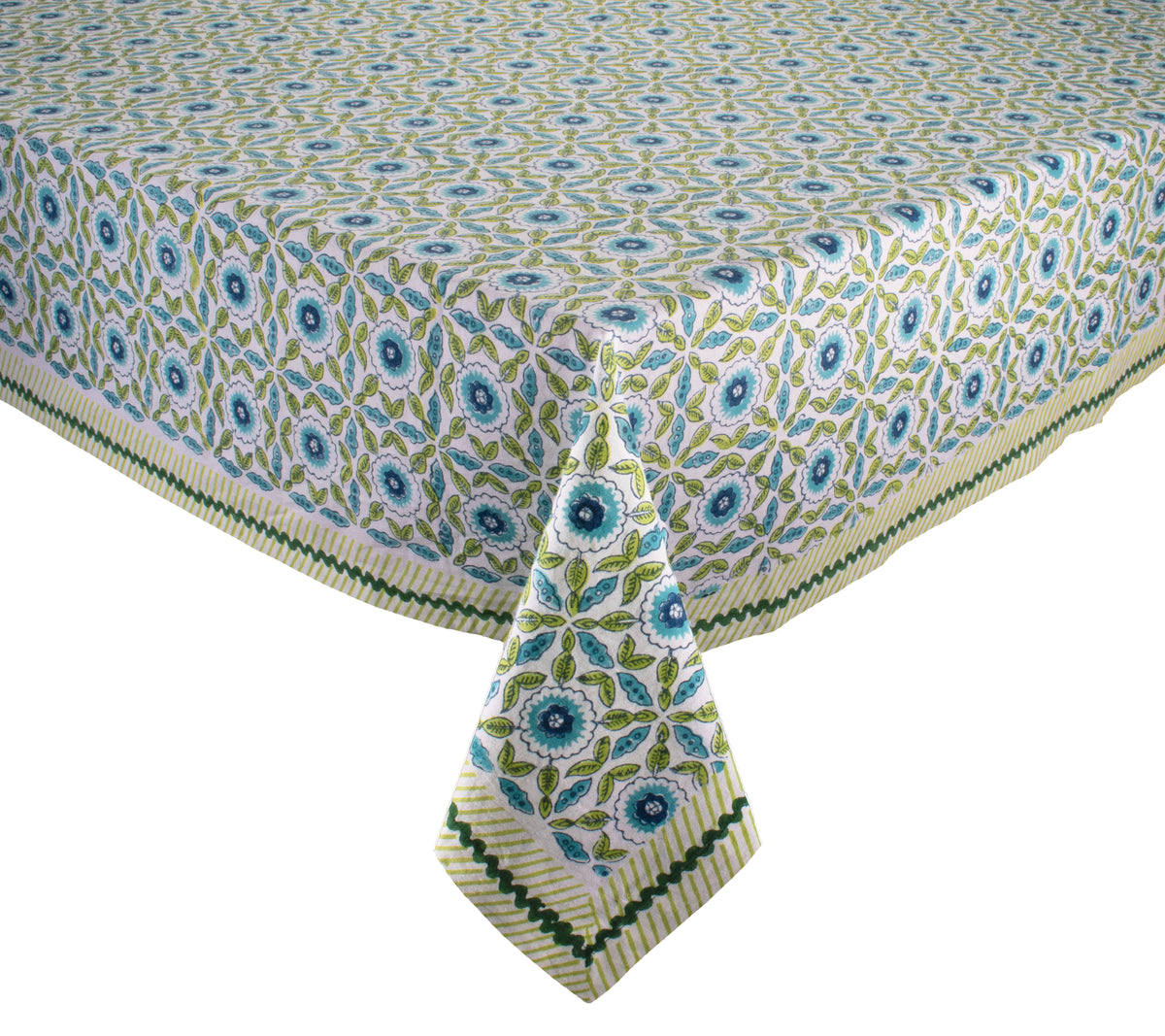 Majorelle Tablecloth in White, Blue & Green