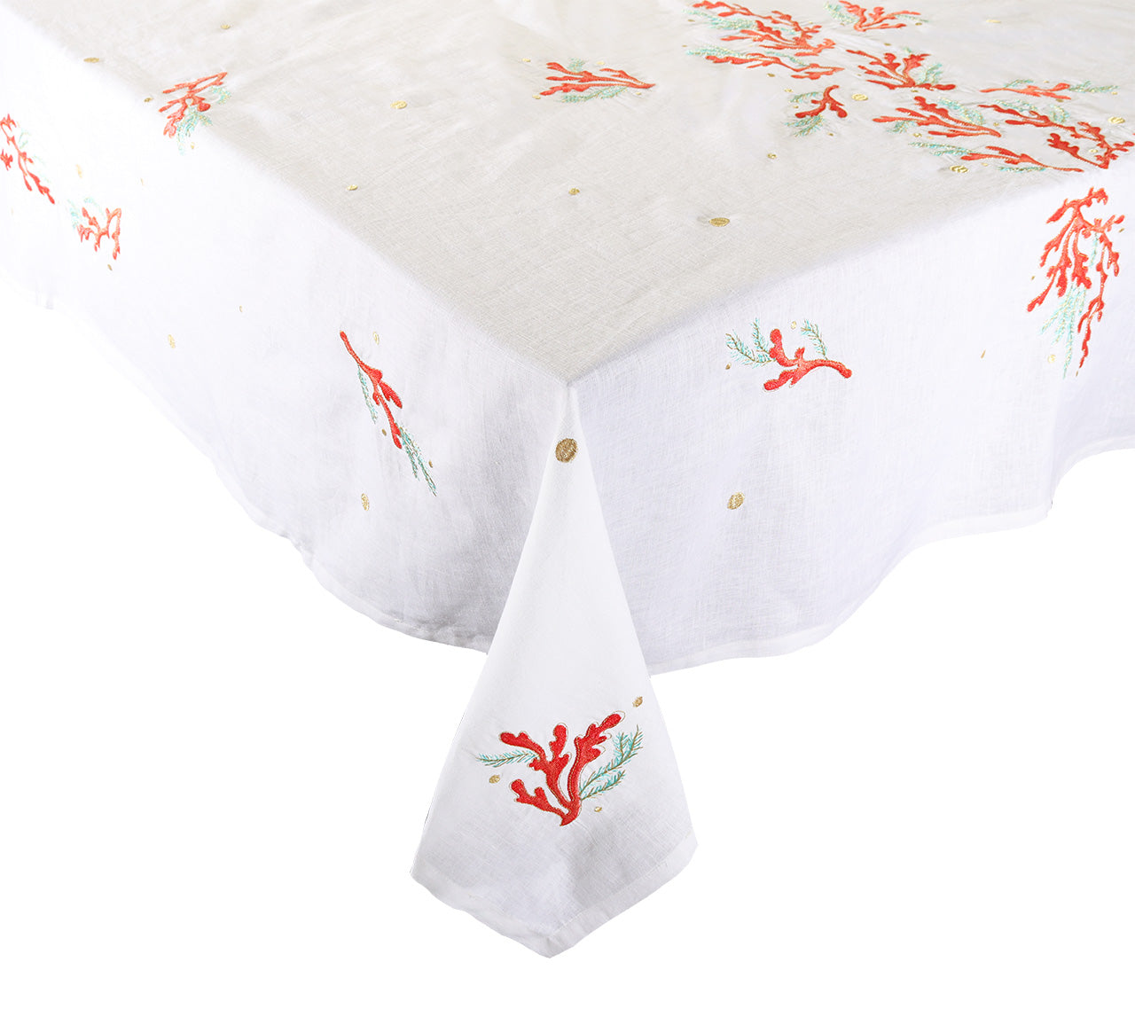 Coral Spray Tablecloth 126 x 54 in White, Coral & Turquoise