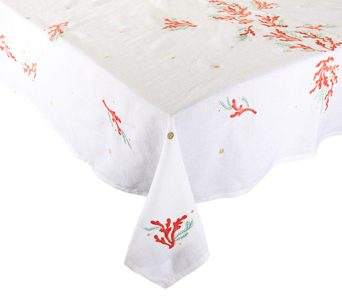 Coral Spray Tablecloth 126 x 54 in White, Coral & Turquoise