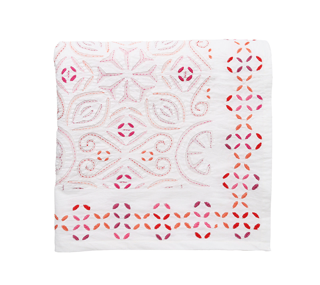 Malta Tablecloth in White, Pink & Orange