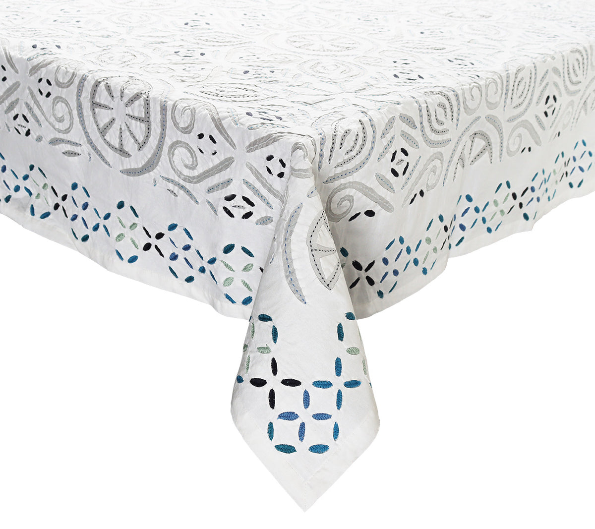 Malta Tablecloth in White & Blue