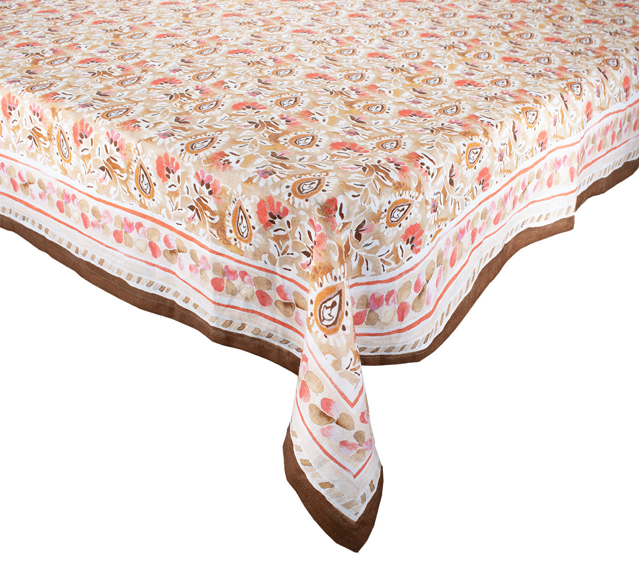 Mira Tablecloth in Brown & Coral