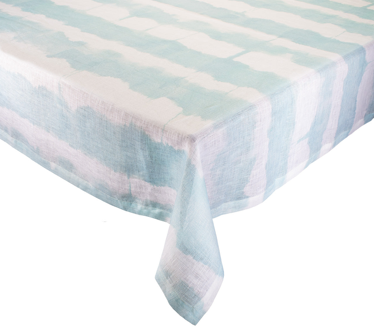 Watercolor Stripe Tablecloth in White & Seafoam