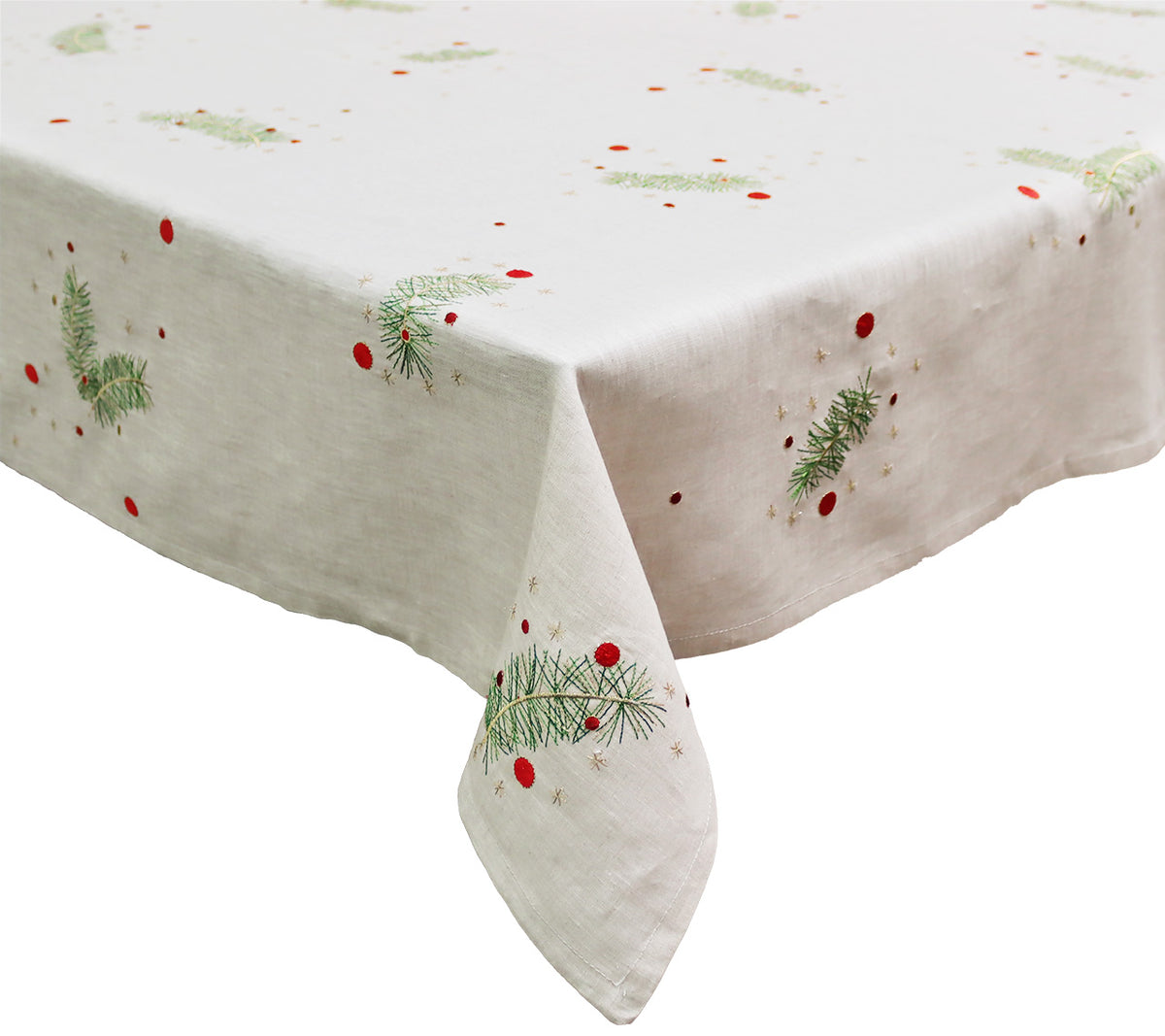 Evergreen Tablecloth in Natural, Red & Green