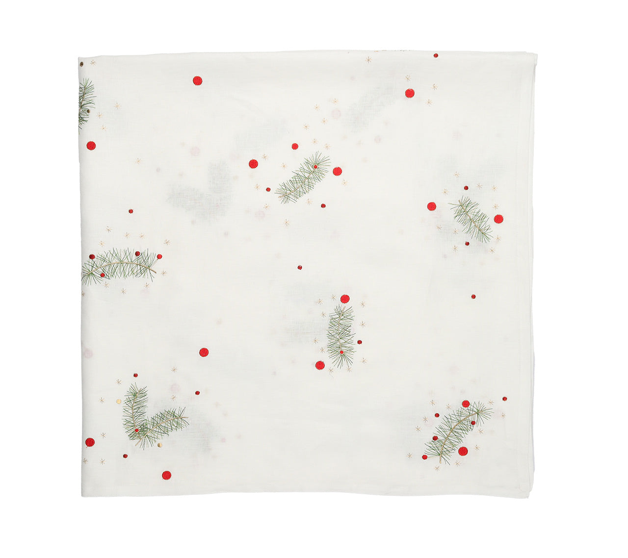 Evergreen Tablecloth in White, Red & Green