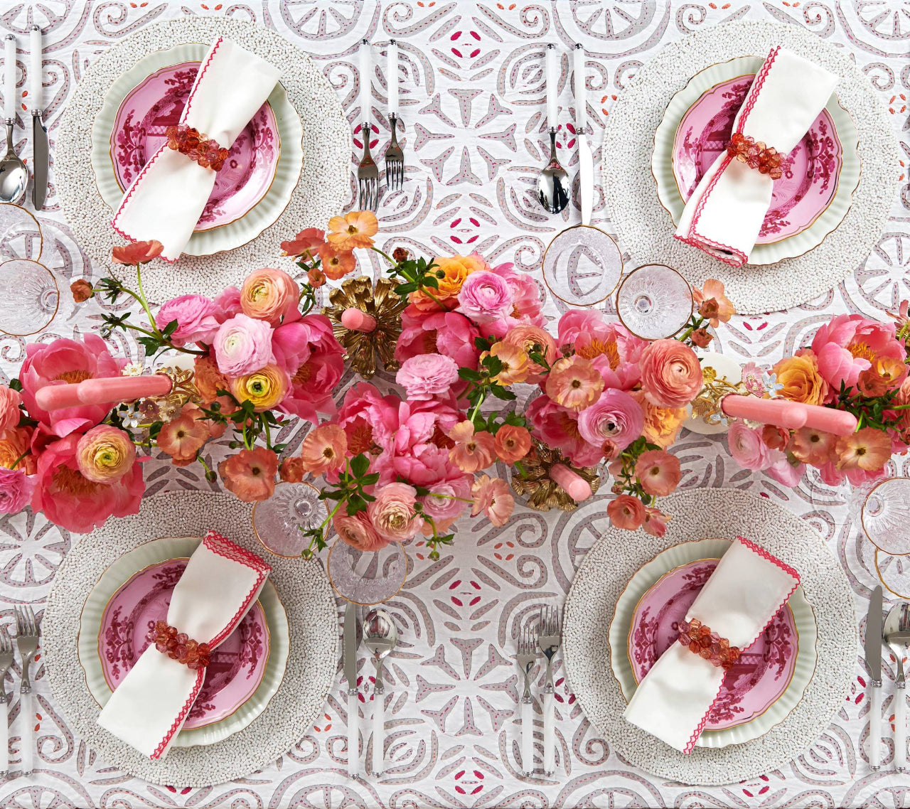 Casbah Napkin in White & Pink