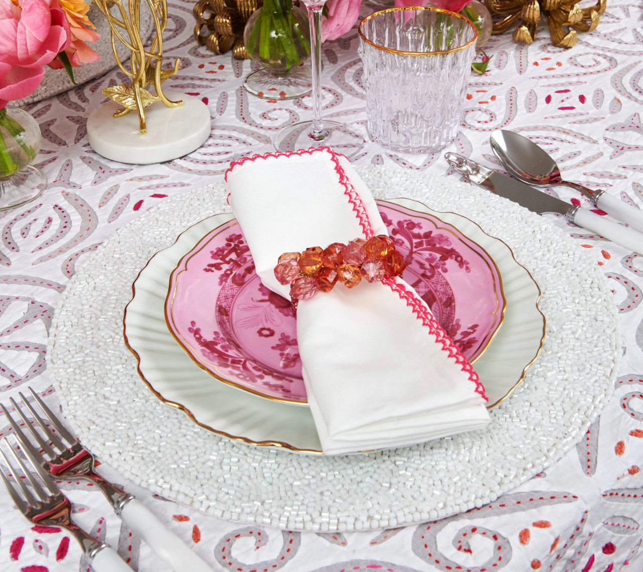 Casbah Napkin in White & Pink