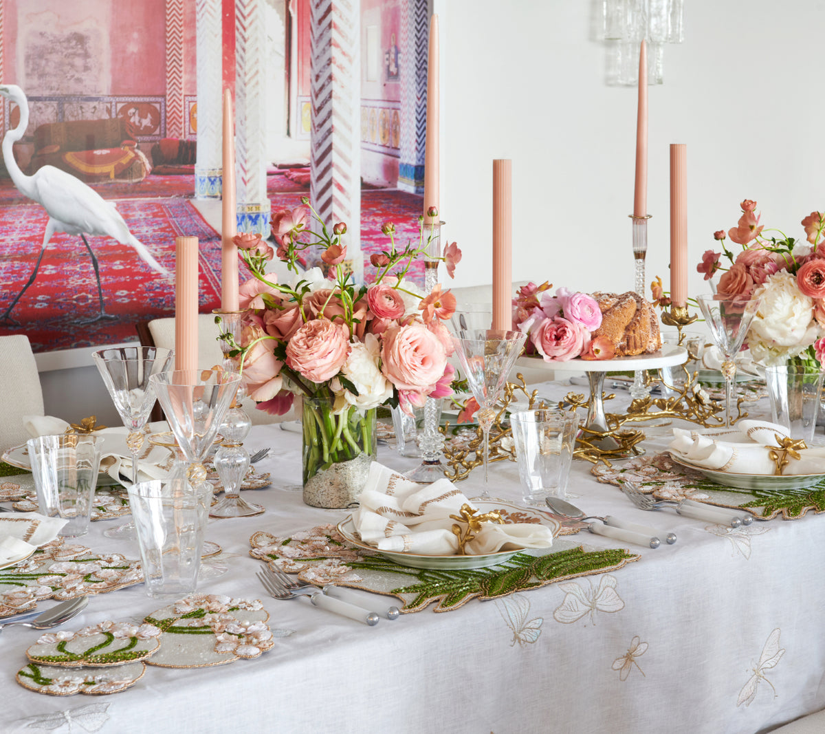 Monarch Garden Tablecloth in White & Irisdescent