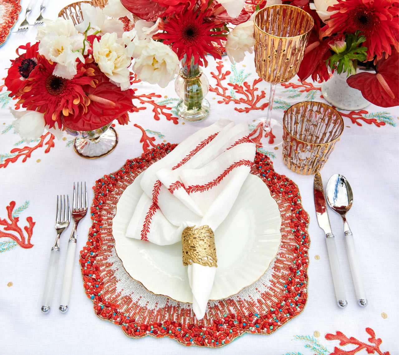 Reef Chic Placemat in White, Coral & Turquoise, Set of 2