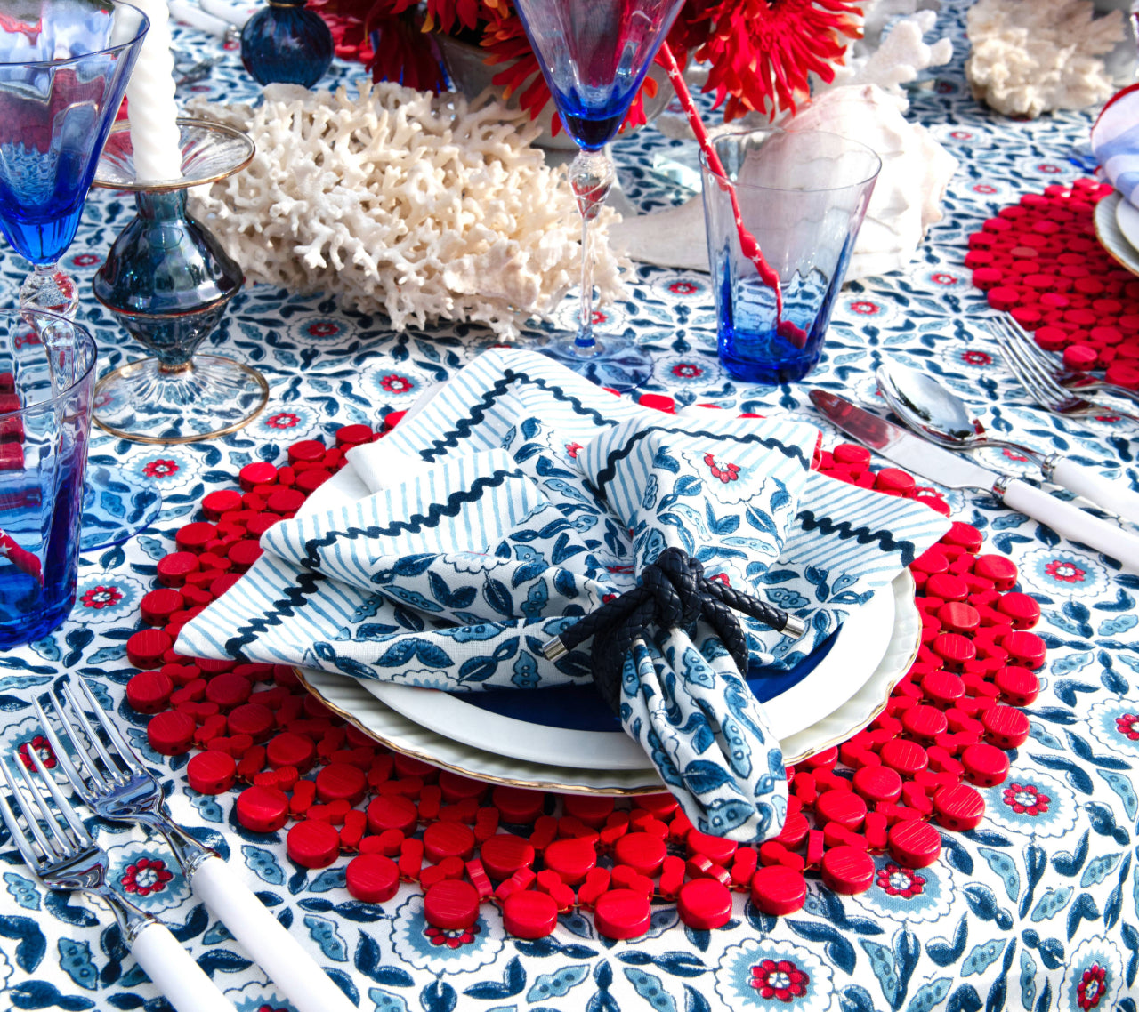 Majorelle Napkin in Red, White & Blue, Set of 4