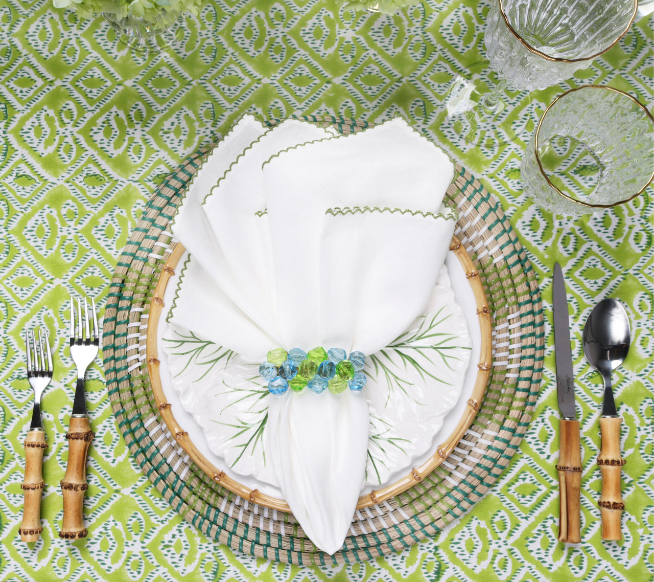 Casbah Napkin in White & Green