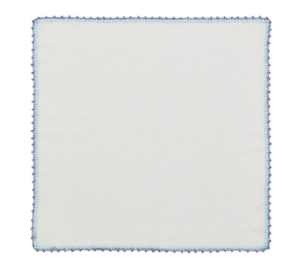 Knotted Edge Napkin in White, Lilac & Blue, Set of 4