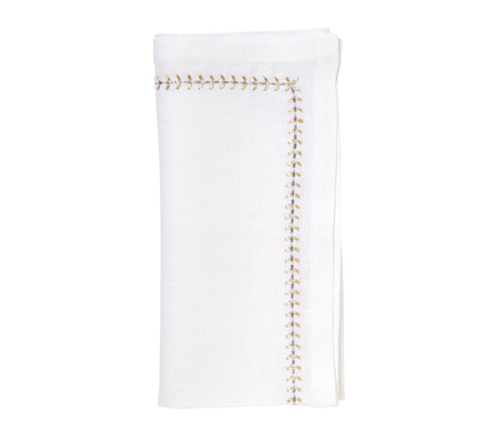 Herringbone Napkin in White, Gold & Silver, Set of 4