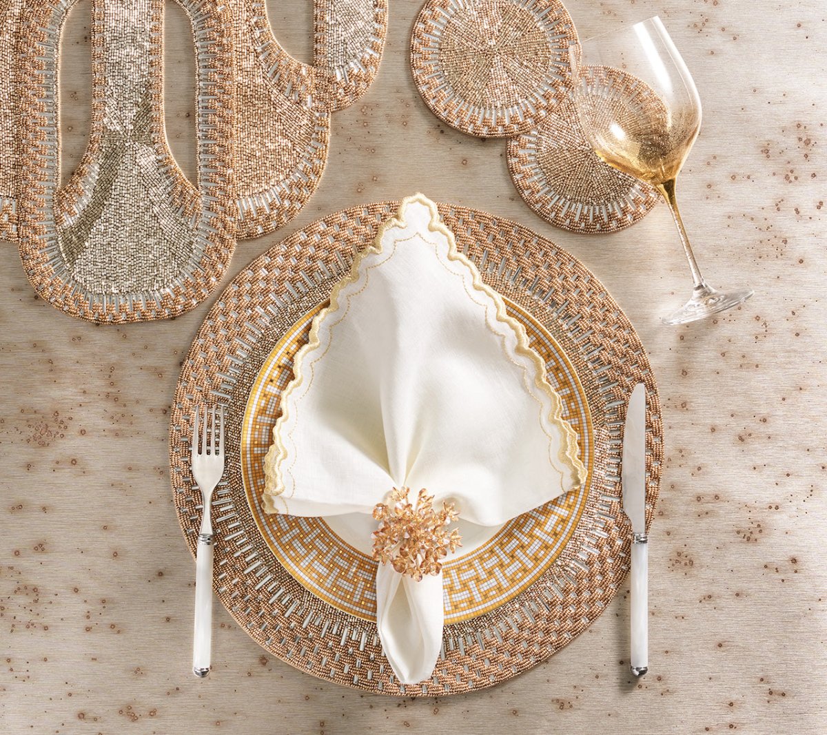 Kim Seybert, Inc.Aster Napkin Ring in Champagne, Set of 4Napkin Rings