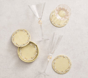 Kim Seybert, Inc.Bejeweled Coaster in Gold & Crystal, Set of 4 in a CaddyDrink Coasters