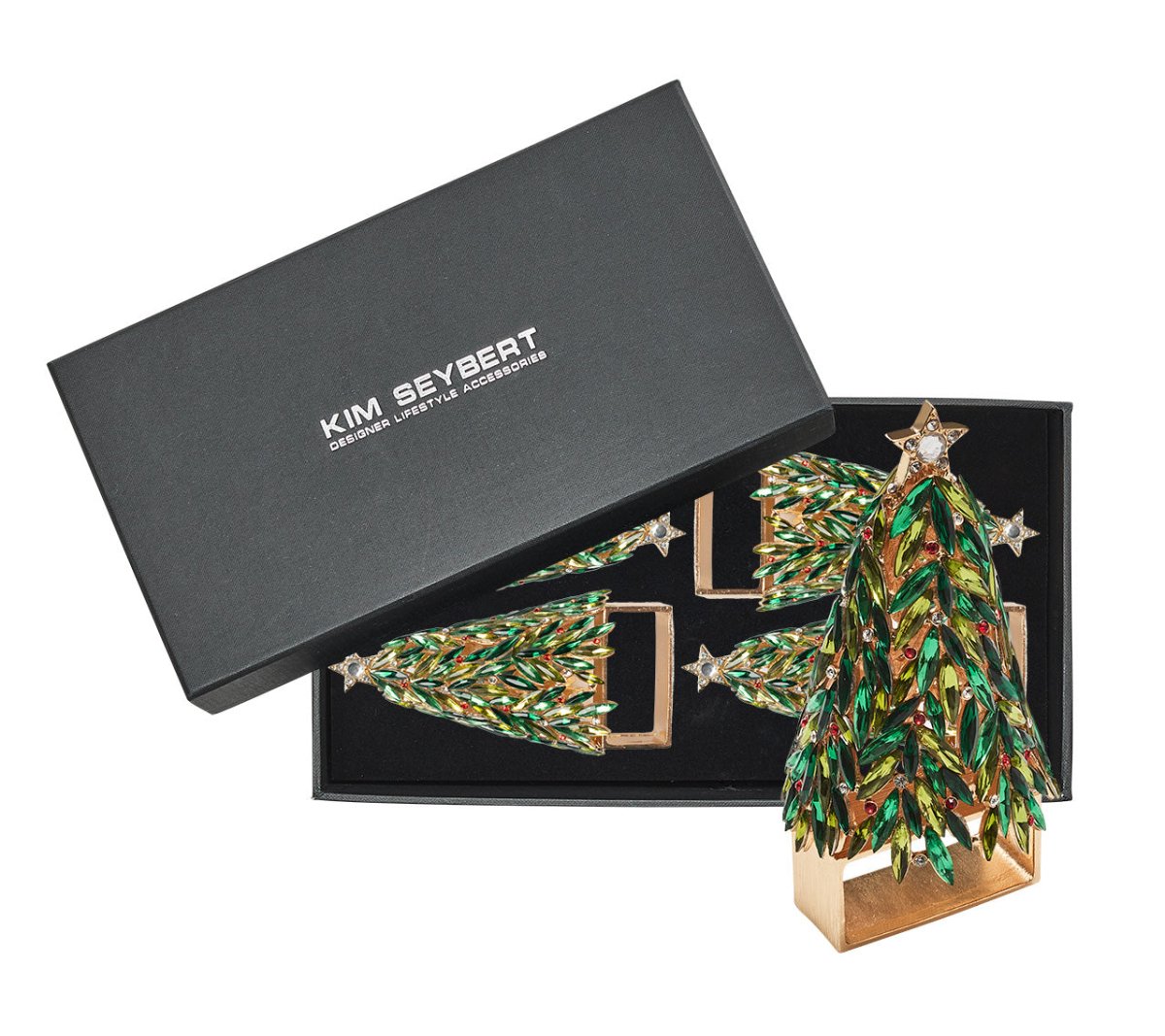 Kim Seybert, Inc.Bejeweled Xmas Napkin Ring in Red, Green & Gold, Set of 4 in a Gift BoxNapkin Rings