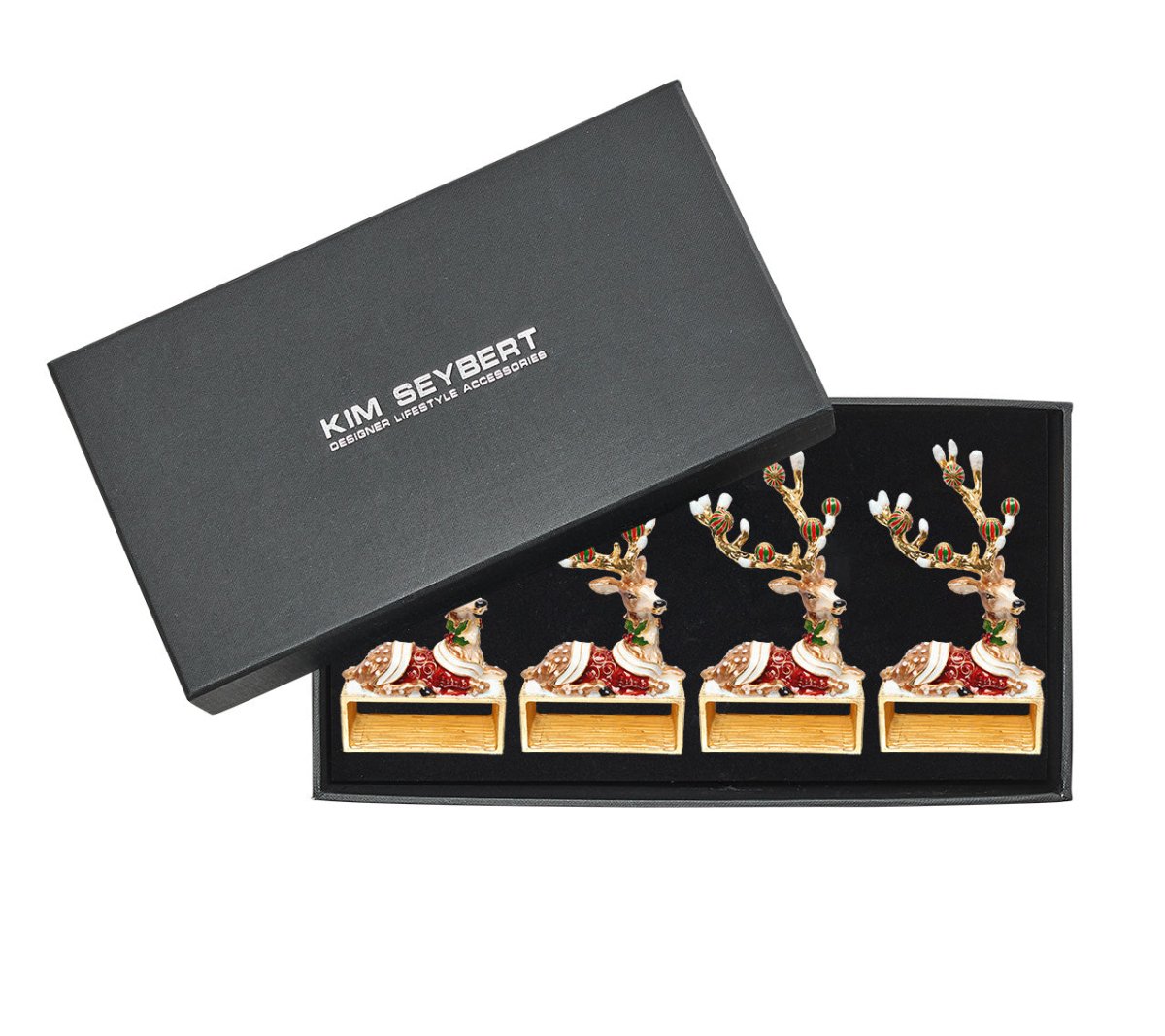 Kim Seybert, Inc.Blitzen Napkin Ring in Brown & Multi, Set of 4 in a Gift BoxNapkin Rings