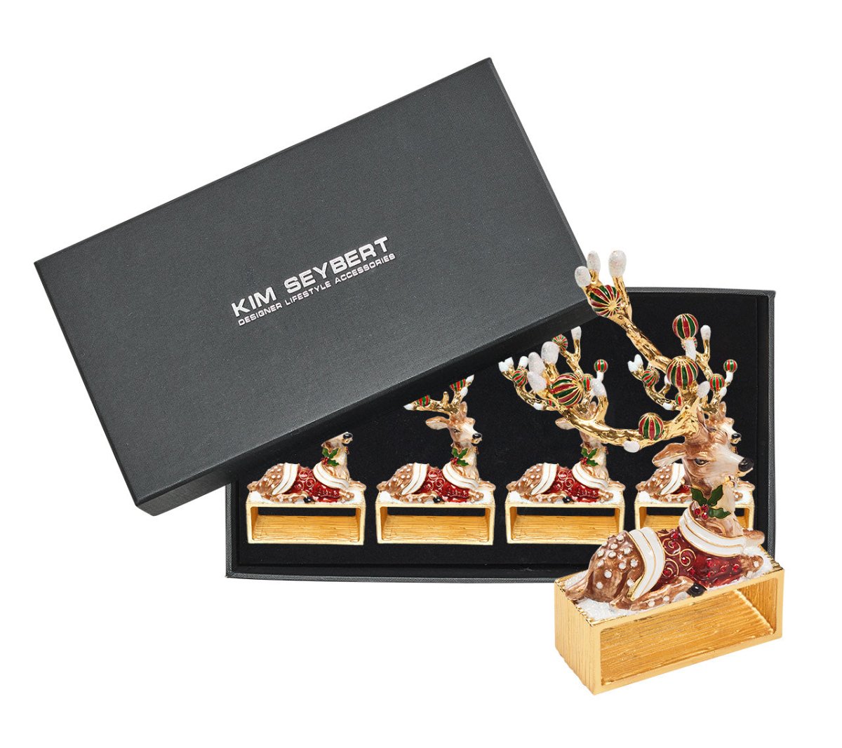 Kim Seybert, Inc.Blitzen Napkin Ring in Brown & Multi, Set of 4 in a Gift BoxNapkin Rings