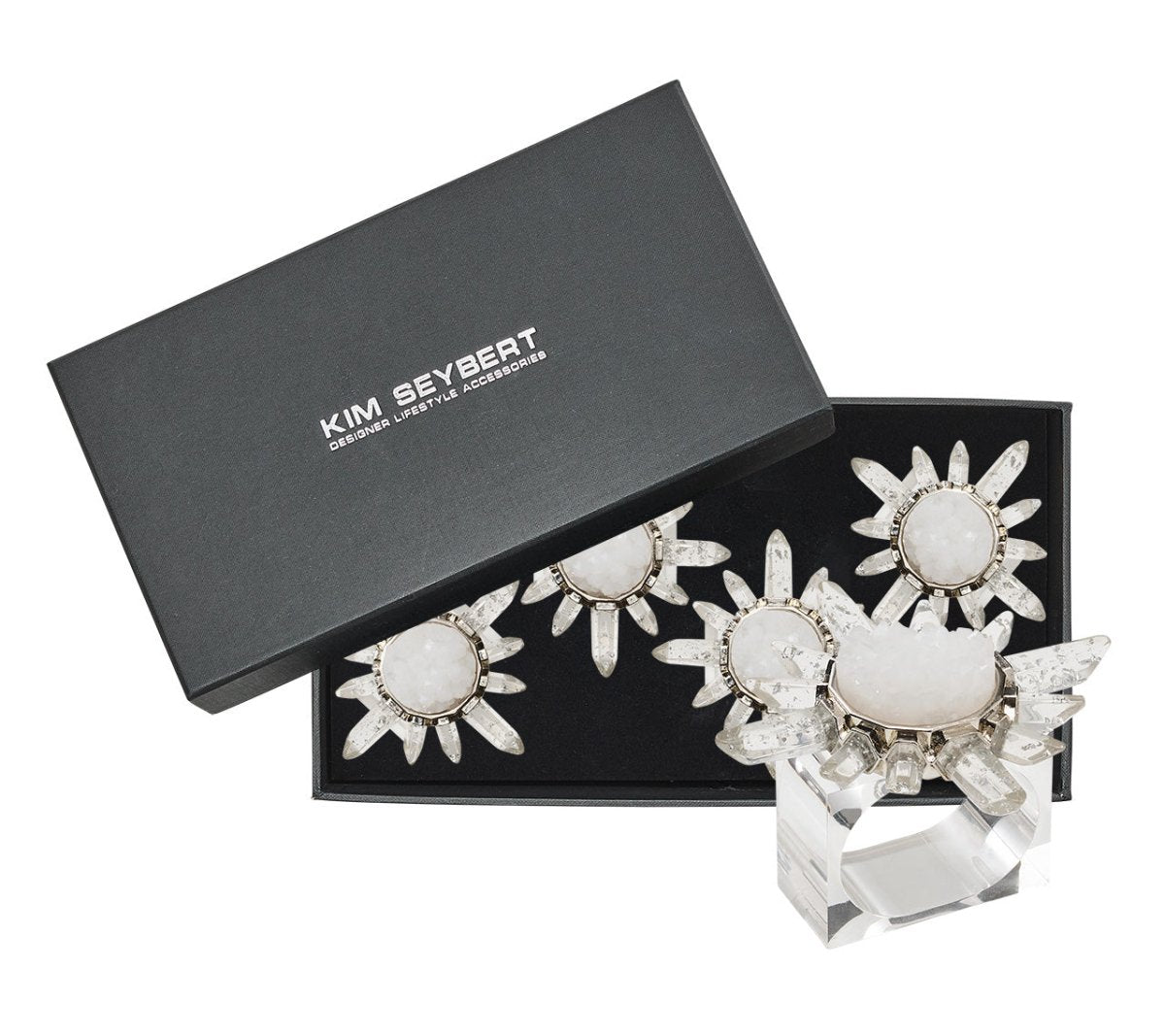 Kim Seybert, Inc.Coronet Napkin Ring in Silver & Crystal, Set of 4 in a Gift BoxNapkin Rings