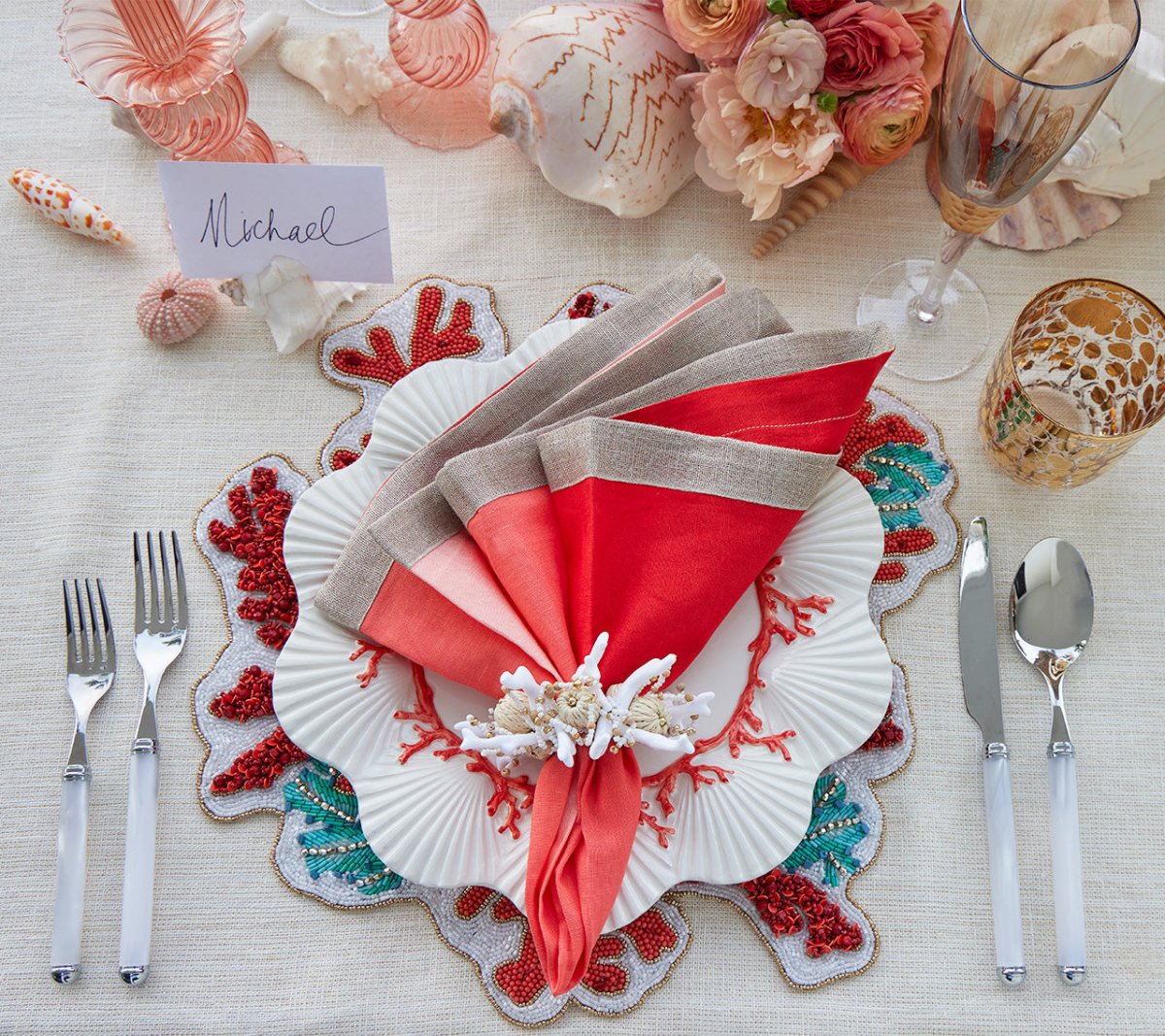 Kim Seybert, Inc.Dip Dye Napkin in Coral & Salmon, Set of 4Napkins