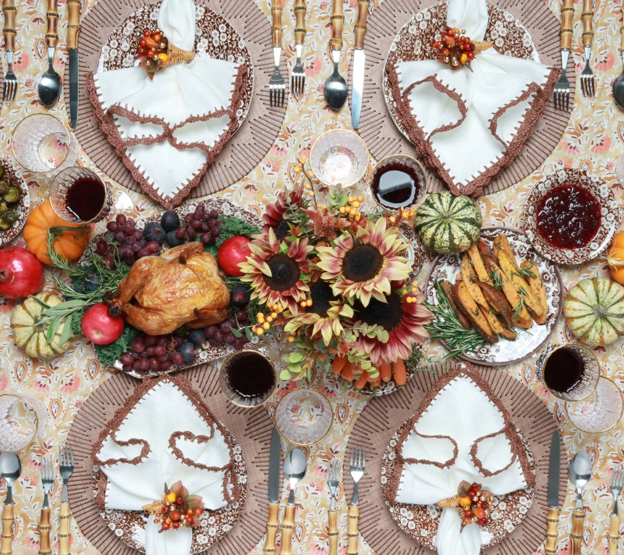 Mira Tablecloth in Brown & Coral