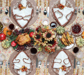 Mira Tablecloth in Brown & Coral