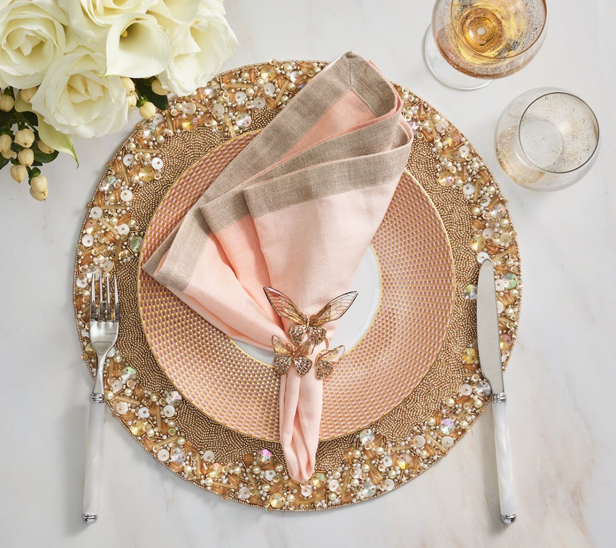 Kim Seybert, Inc.Flutter Napkin Ring in Champagne & Gold, Set of 4 in a Gift BoxNapkin Rings