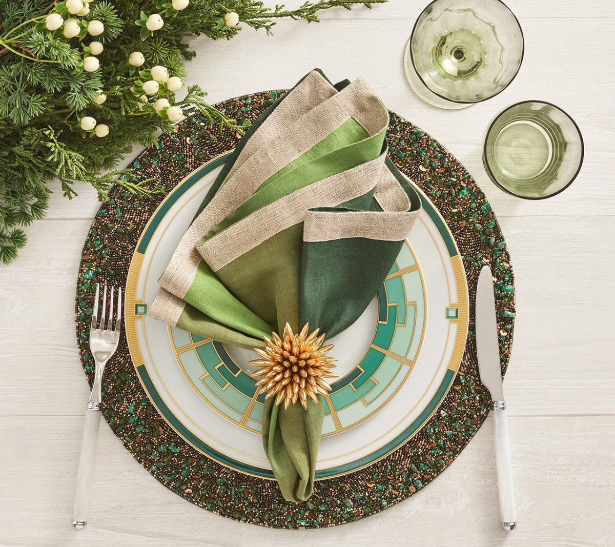 Forest Placemat in Green & Gold, Set of 2