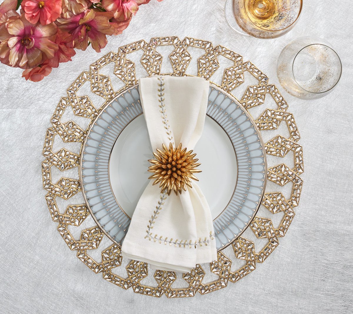 Kim Seybert, Inc.Herringbone Napkin in White, Gold & Silver, Set of 4Napkins